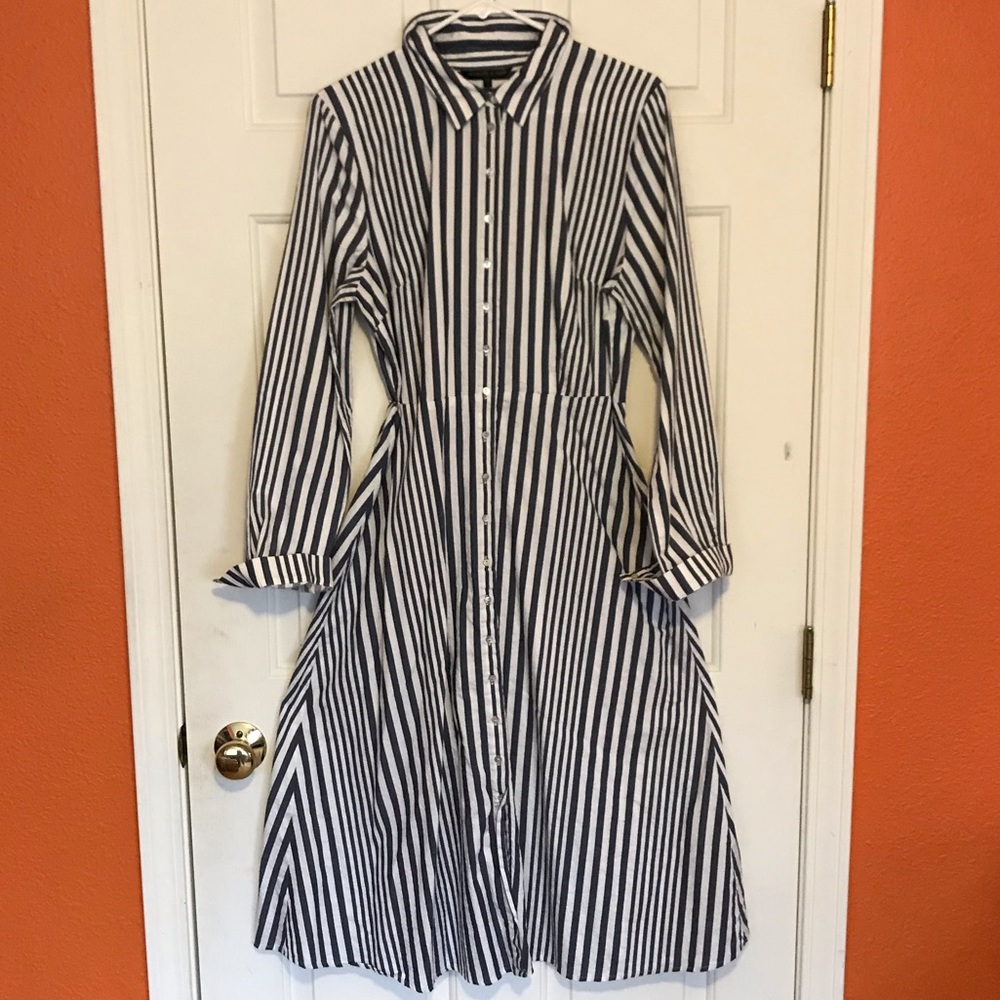Cotton striped dress, buttons up front, A line